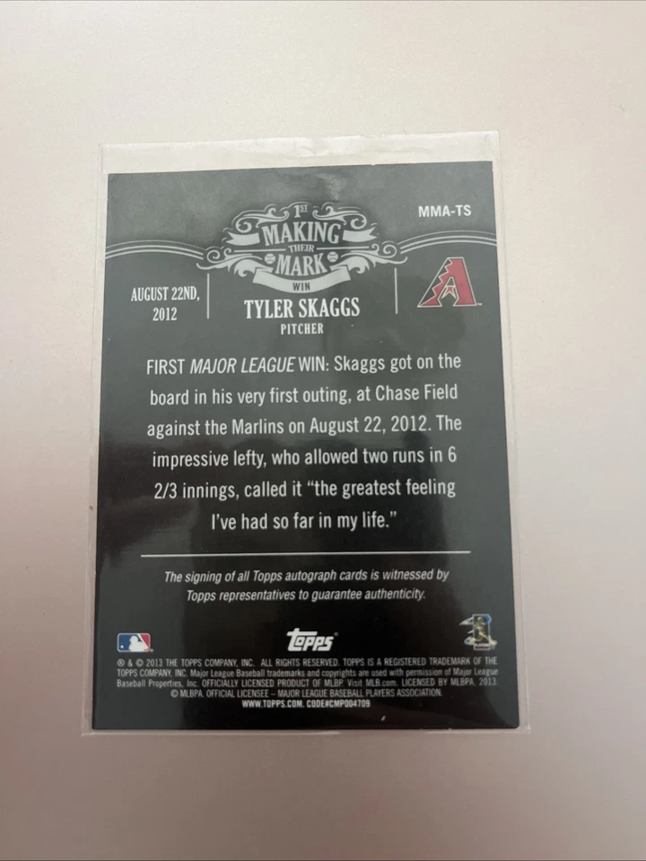 Topps Tyler Skaggs 2013 haciendo su marca radiocontrol automático #MMA-TS Foto 2 de 2