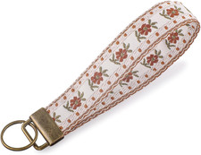 Charming Floral Embroidered Keychain Wristlet for Women Soft Fabric Key Chain Wr