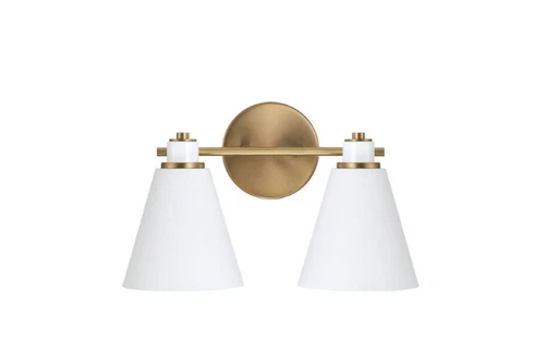 Capital Lighting Bradley 15x9in 2-Light Aged Brass Vanity White Metal Shade Wht - Picture 4 of 6