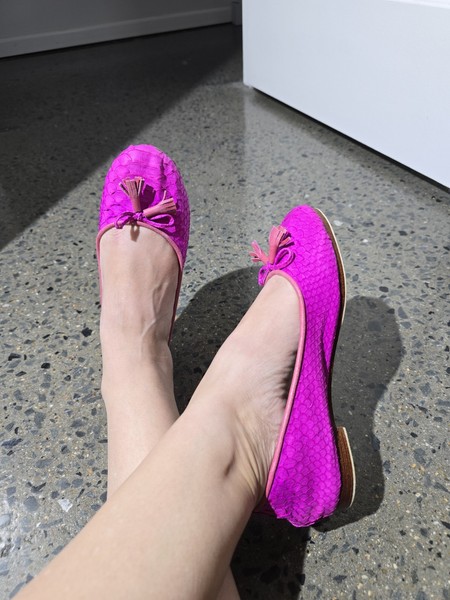 Pink size 36 will fit 6-6.5 python snakeskin ballet flats with tassel detail