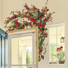 Runtoo Large Rose Wall Art Decals Red Flower Door Stickers Floral Home Decor for