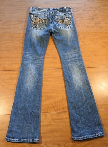 Miss Me Bootcut Girls Size 14 Jeans Bling Bejeweled Rhinestones 24x30 - Picture 2 of 10