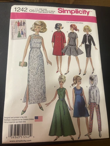 Simplicity Pattern 1242 ~ 11 1/2" Fashion Doll Clothes ~ Vintage Style Wardrobe
