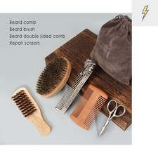 Beard Brush and Comb Set with Mustache Scissors Grooming Kit, Natural Boar Br...