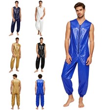 Men Jumpsuit Mechanic Bodysuit Paint Suit Rompers Sleeveless Waterproof Leg
