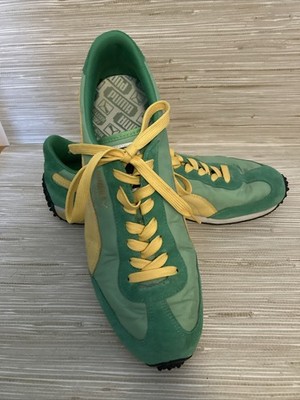 Puma Mens Whirlwind Classic Sneakers Shoes Lace Up Yellow Green Suede Size 11.5