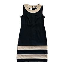 Ann Taylor Classic Sheath Dress 8 Black Tan Colorblock Office Career