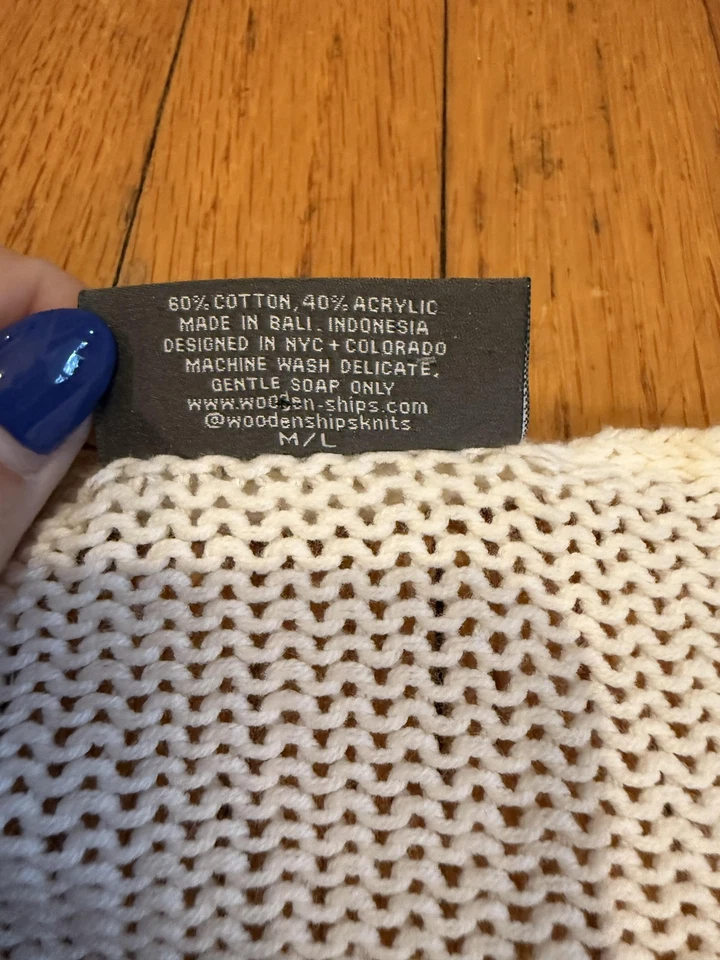 Suéter de madera para mujer M/L marfil tejido abierto G.I.N. Jersey gráfico cuello redondo Foto 4 de 4