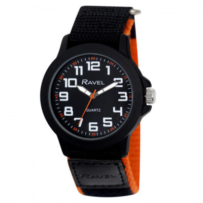 Ravel Gents Mens Easy Fasten Sports Work Watch Easy Fasten Orange Black  Strap UK