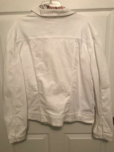 LuLaRoe Size 3XL Kenny Button Down White Denim Jacket with Floral Scarf - Picture 2 of 2