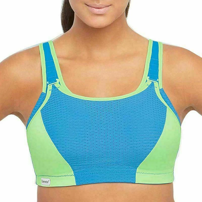 GLAMORISE Blue/Green Double Layer High Impact Sports Bra, US 42F, UK 42E,  NWOT