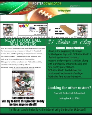 NCAA 2013 13 PS3 Football Real Rosters File Only | eBay