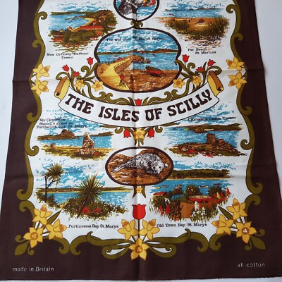 Isles of Scilly Baumwolle Geschirrtuch Baumwolle Sehenswürdigkeiten Strände Vintage Großbritannien
