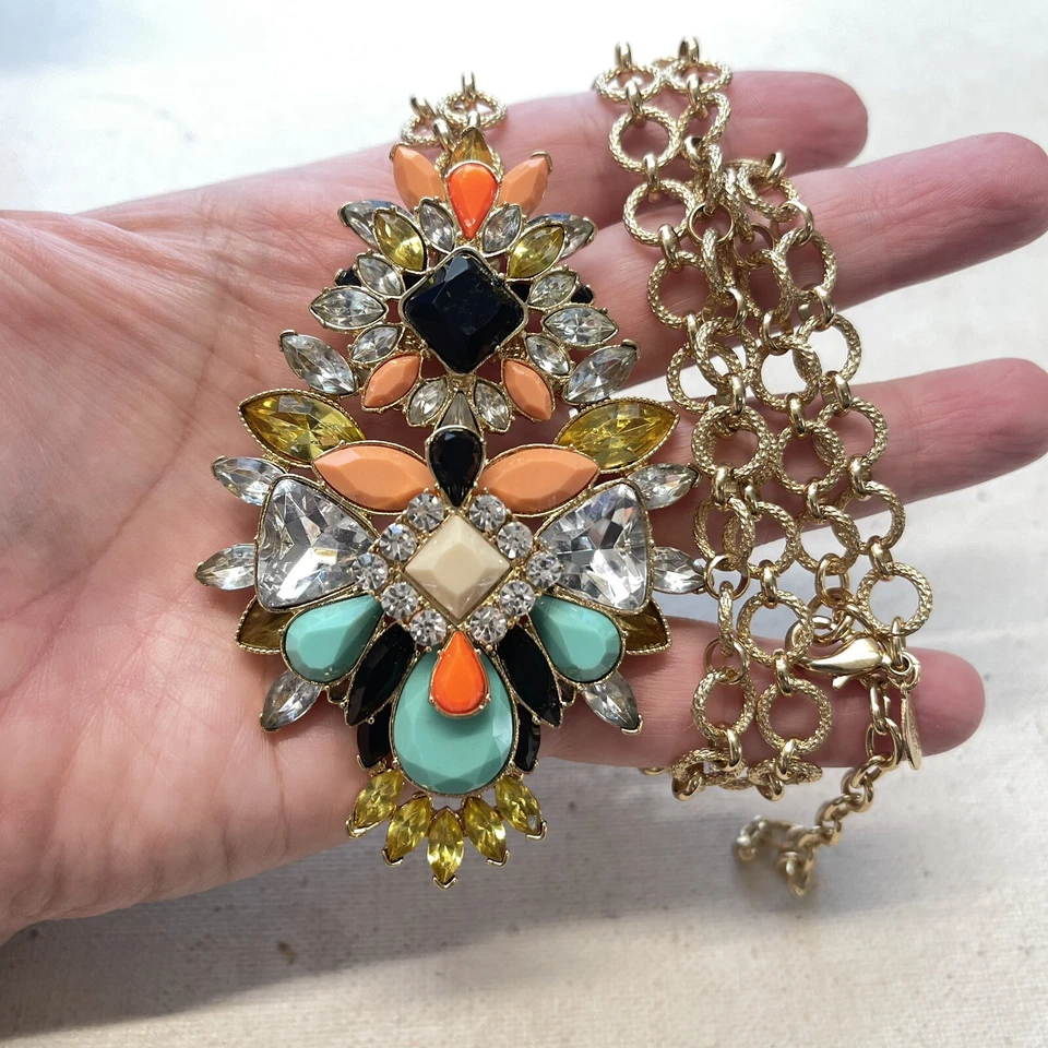 Joan Rivers Colorful Neon Rhinestone Gold Tone Statement Pendant Necklace - Image 4 of 4