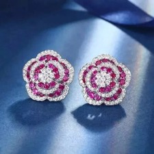 2Ct Round Cut Simulated Pink Ruby Women's Stud Earrings In 14k White Gold Plated