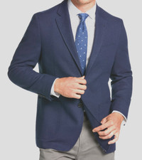 2022 NAUTICA Navy Blue Woven Elbow Patch Sport Coat Suit Blazer 44L Wool