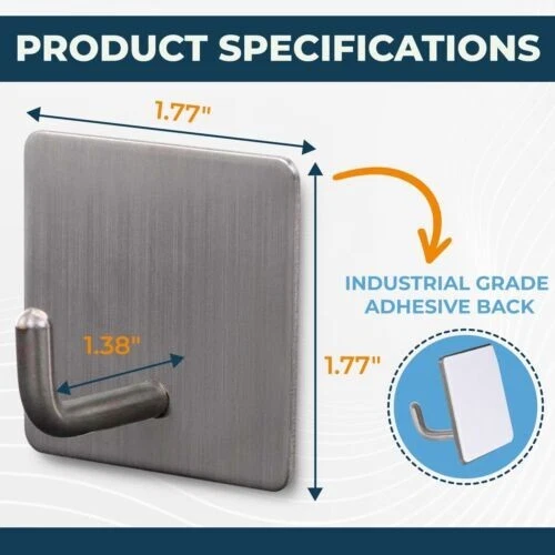 Heavy Duty Adhesive New Wall Hooks Stainless Steel Waterproof  Silver 10 Pack - Image 2 of 4