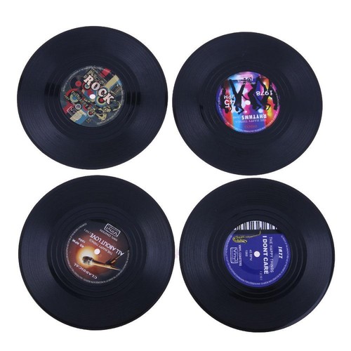 4pcs Black Coaster Pad Heat-resistant Vinyl Glass Coaster for Home Kitchen Decor
