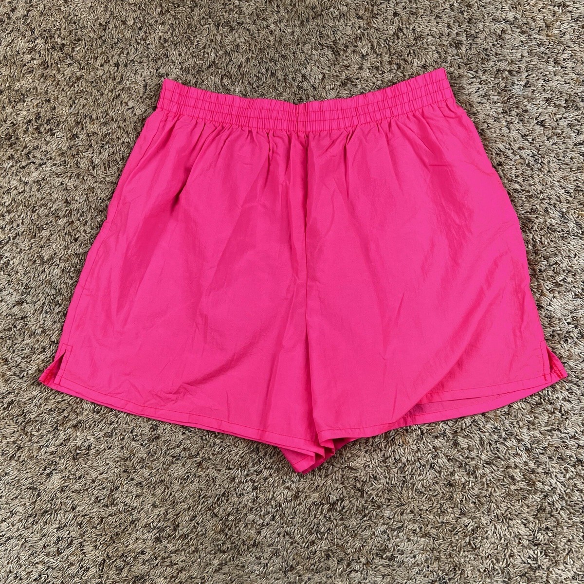 Vintage 90s Neon Pink 30” Waist Nylon Lightweight Summer Shorts