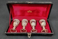 SET OF 4 CORBEL C & Co. SILVER PLATED WINE GOBLETS IN ORIGINAL CASE