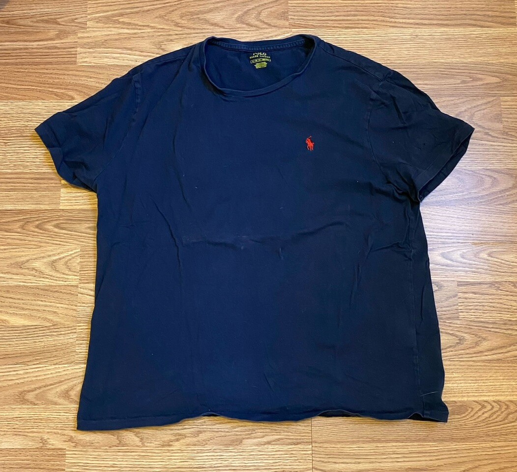 Polo Ralph Lauren camicia girocollo uomo taglia XL blu navy bianco pony USA
