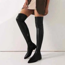 Elastic Thigh High Boots Women Over The Knee Boot Low Heels Large Size Shoes
