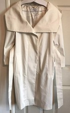 L.k.bennett Ivory Cotton Wide Collar Belted Knee Coat Size 12