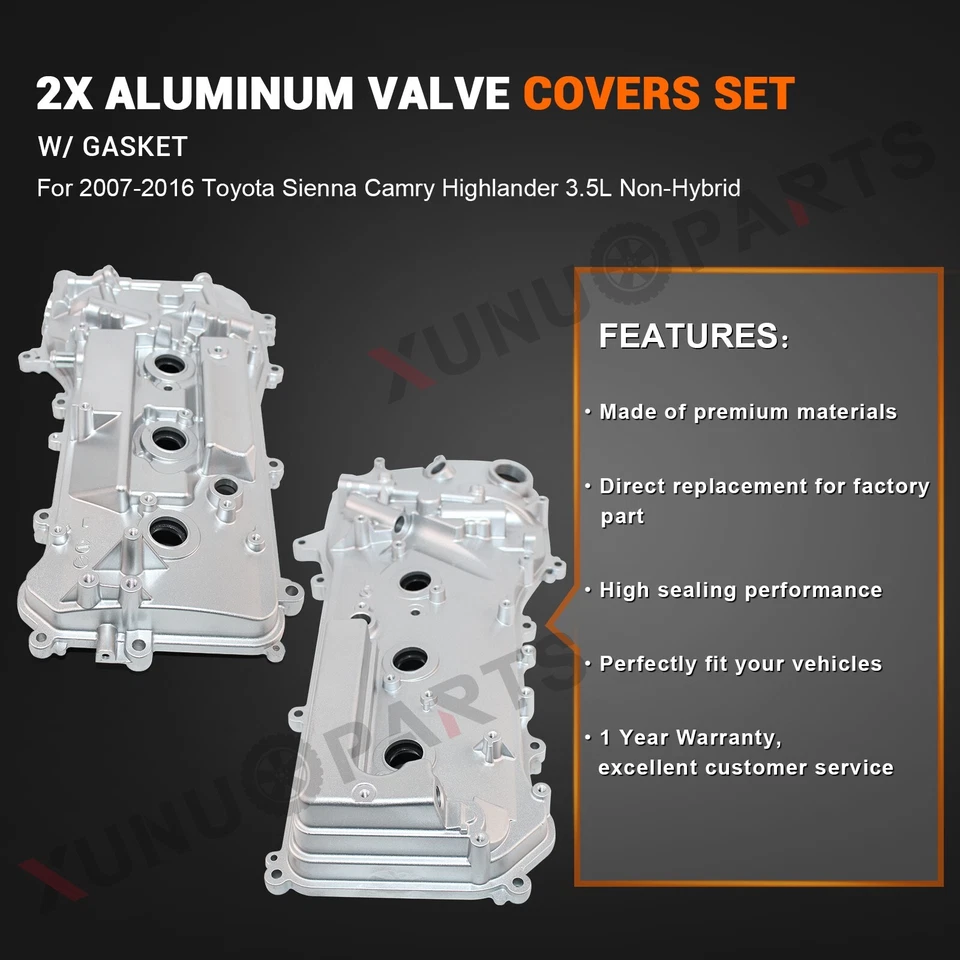2x Valve Covers Set for 2007-2016 Toyota Sienna Camry Highlander 3.5L Non-Hybrid - Image 2 of 4