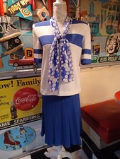 True Vtg Mid-century 1970s Two-piece Knit Skirt Set UNION LABEL Scarf MOD MCM 10
