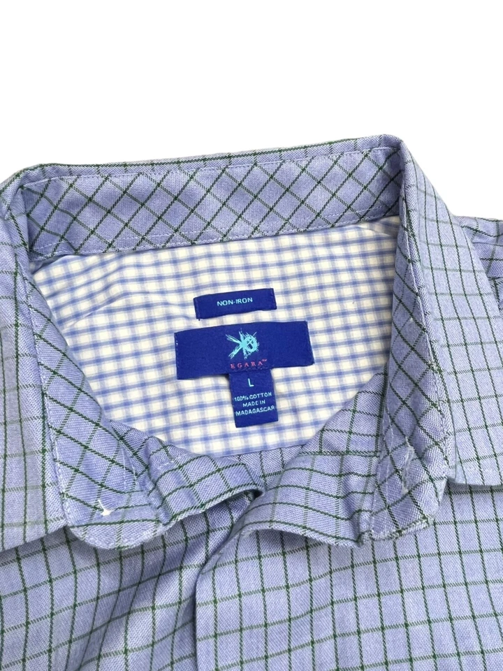 Camisa de vestir Egara sin planchar para hombre azul, verde a cuadros con botones L Foto 4 de 4