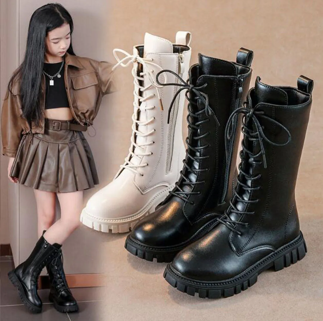 Kids Girls Winter Warm Casual High Boot School Combat Boots Shoes 3-8 years  old