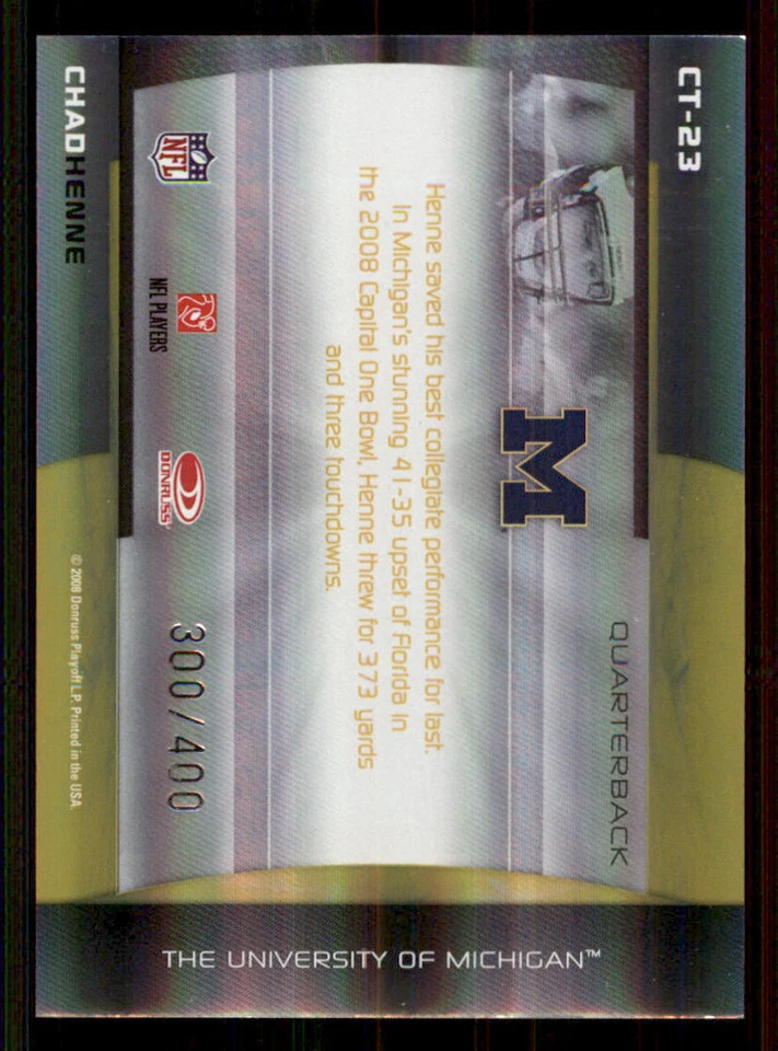 2008 Donruss Elite College Ties Gold #23 Chad Henne /400 - Image 2 of 2