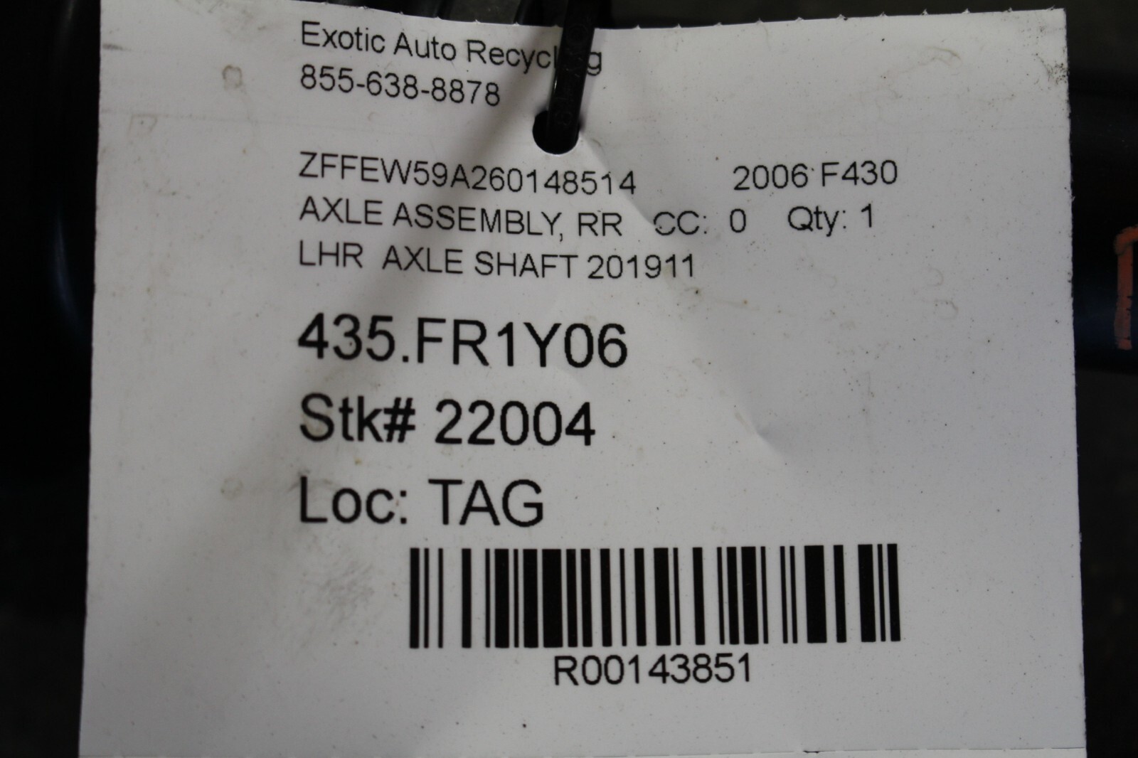 Ferrari F430 Coupe, Spider, Axle Shaft, Used, P/N 201911