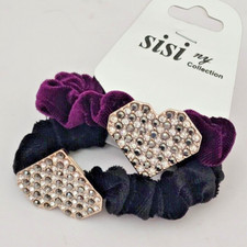 Hair Ties Scrunchie Velvet Rhinestones Heart Accessory Hair Tie Black Purple