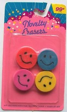 Vintage New in Package Novelty Smilely Face Erasers Made in Taiwan