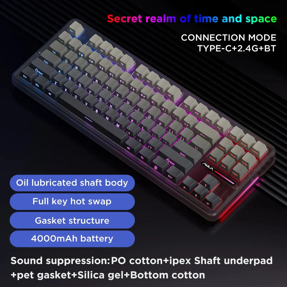 Bluetooth Tri-Mode 87-Key Hotswap Mechanical Gaming Keyboard Wireless