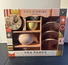 F.A.O Schwarz 9 Piece-3 Color Tea Party English Porcelain Set-Hand Painted Glaze