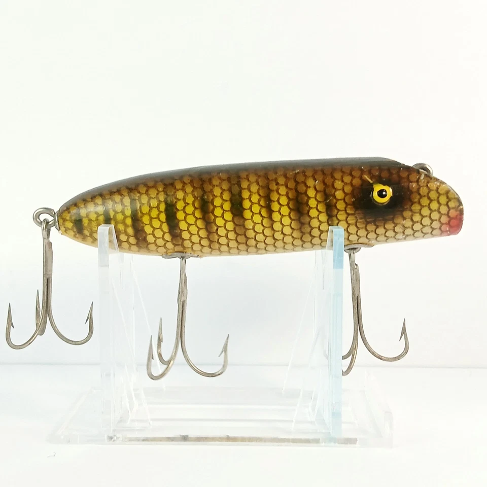 Señuelo de pesca de agua superior South Bend BASS ORENO escala madera tachuela ojos EXCELENTE Foto 2 de 4