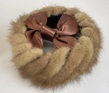 Vintage Spiral Mink Fur Hat  Headband Brown w/ Satin Bow - Chic mid  century
