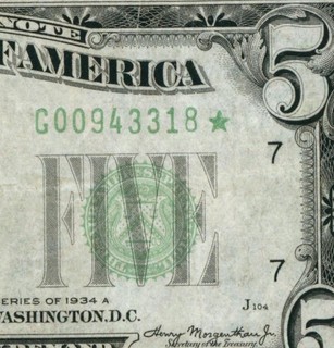 STAR 6 DIGIT $5 1934 Federal Reserve Note DAILY CURRENCY AUCTIONS