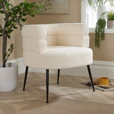 Teddy Fur Accent Chair Barrel Boucle Cream Modern Home Living Seating Furniture