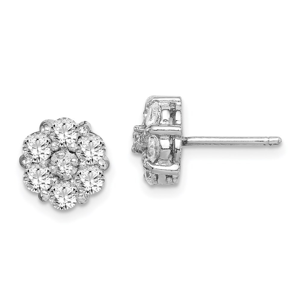 Sterling Silver Polished Cubic Zirconia Flower Cluster Post Stud Earrings 1.01gm