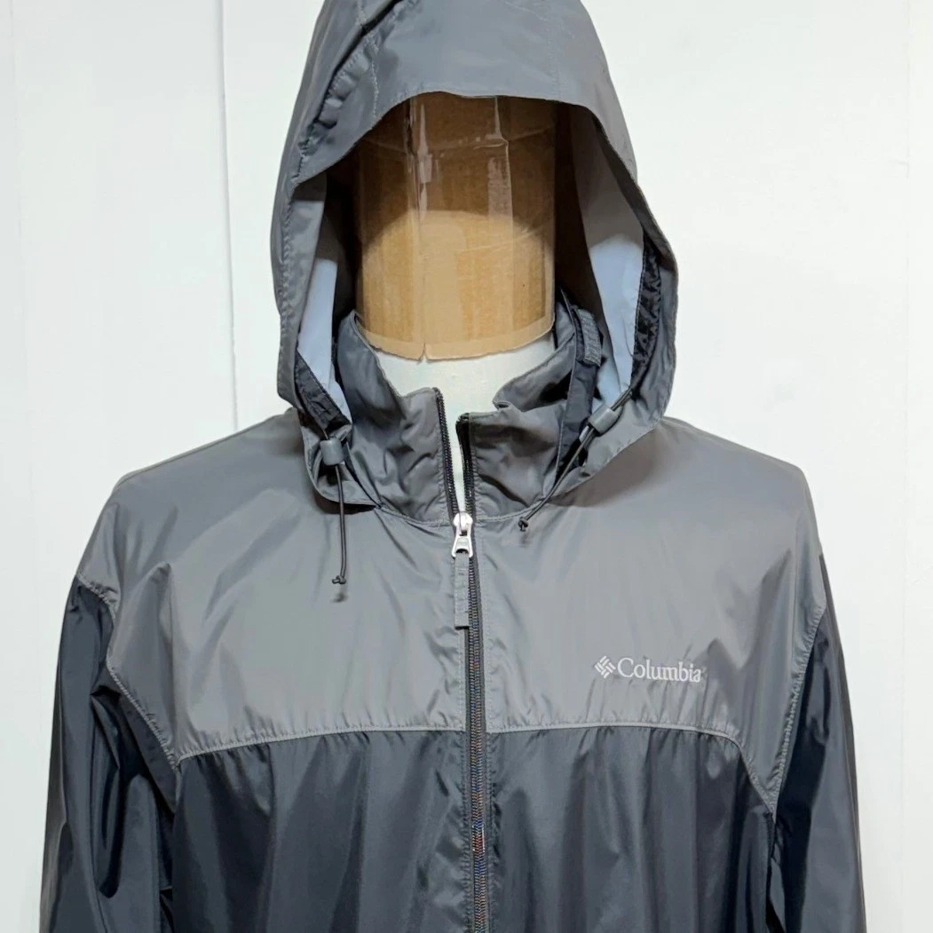 Columbia Jacket Mens 1X Big & Tall Gray Rain Glennaker Lake Packable Zip Hooded