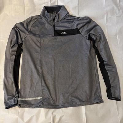 Decthalon Kalenji Activewear Top Men's Large Gray 1/4 Zip Pullover Running Race