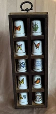 Vintage Butterfly & Flower Thimble Collection And Display Shelf
