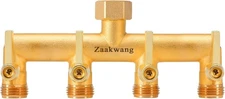 Heavy Duty 4 - Way Garden Hose Splitter, 3/4” Manifold, 4-Way, Golden 