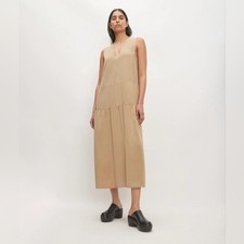 Everlane The Tencel V-neck Dress In Cornstalk Tan Midi Dress Size Medium