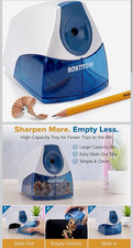 Bostitch Electric Pencil Sharpener Slide-Out Tray Tamper-Proof Switch Blue/White