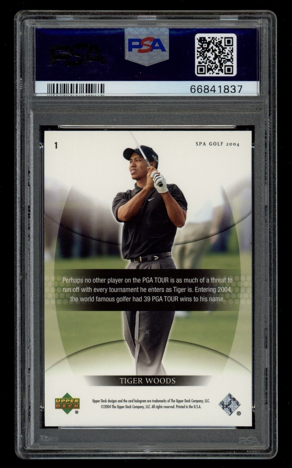 2004 SP Authentic Golf Tiger Woods #1 PSA 10 view 2