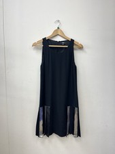VERSACE VERSUS Black Short Dress Sleeveless Metallic Pleated Detail Size UK M